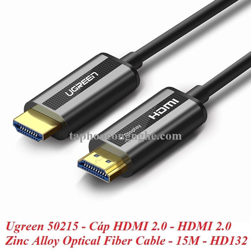 Ugreen 50215 15M màu Đen Cáp tín hiệu HDMI chuẩn 2.0 sợi quang cao cấp HD132 30050215